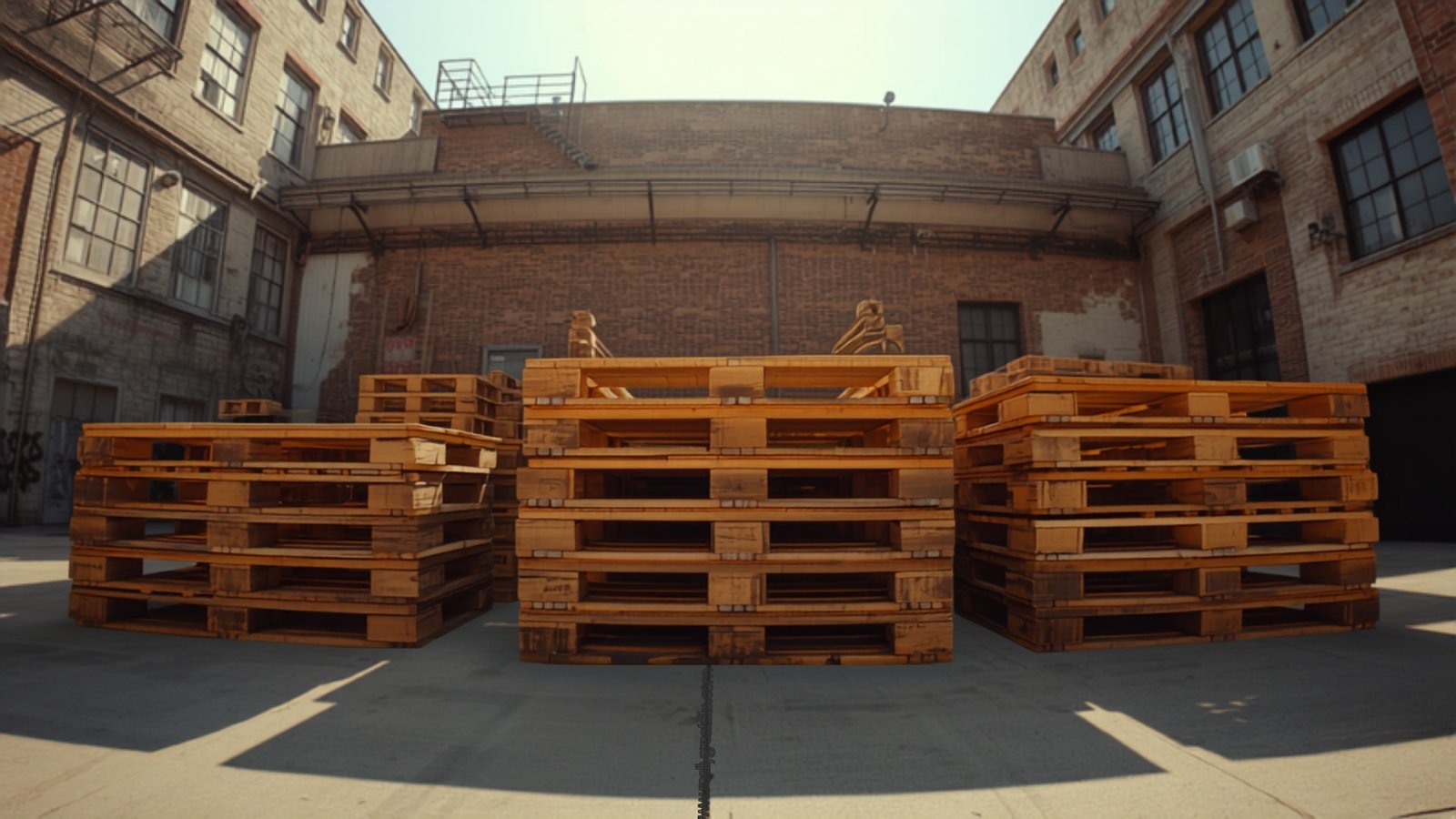 Palets de madera en un muelle de carga del distrito de almacenes de Downtown Los Angeles