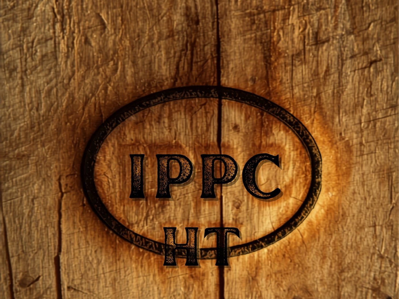 Close-up of the IPPC HT stamp on a wood pallet stringer showing the heat treatment mark